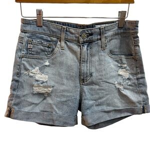 AG Light Blue Distressed Jean Shorts — 26R